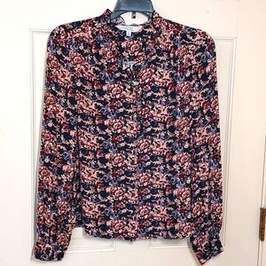 & Other Stories Floral print ruffle neck   top, size 0